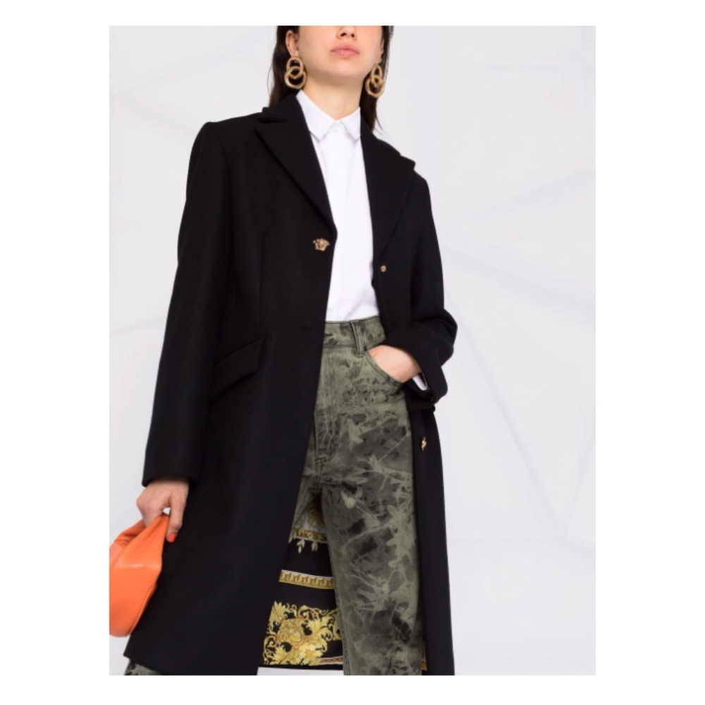VERSACE - Perfect Medusa Wool Zip-Accent Mid Length Coat Size 40 (6) in Black